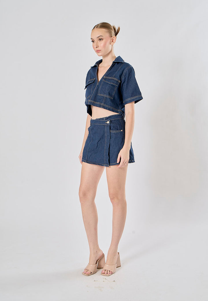 Michelin Blue Asymmetrical Design Denim Mini Skort