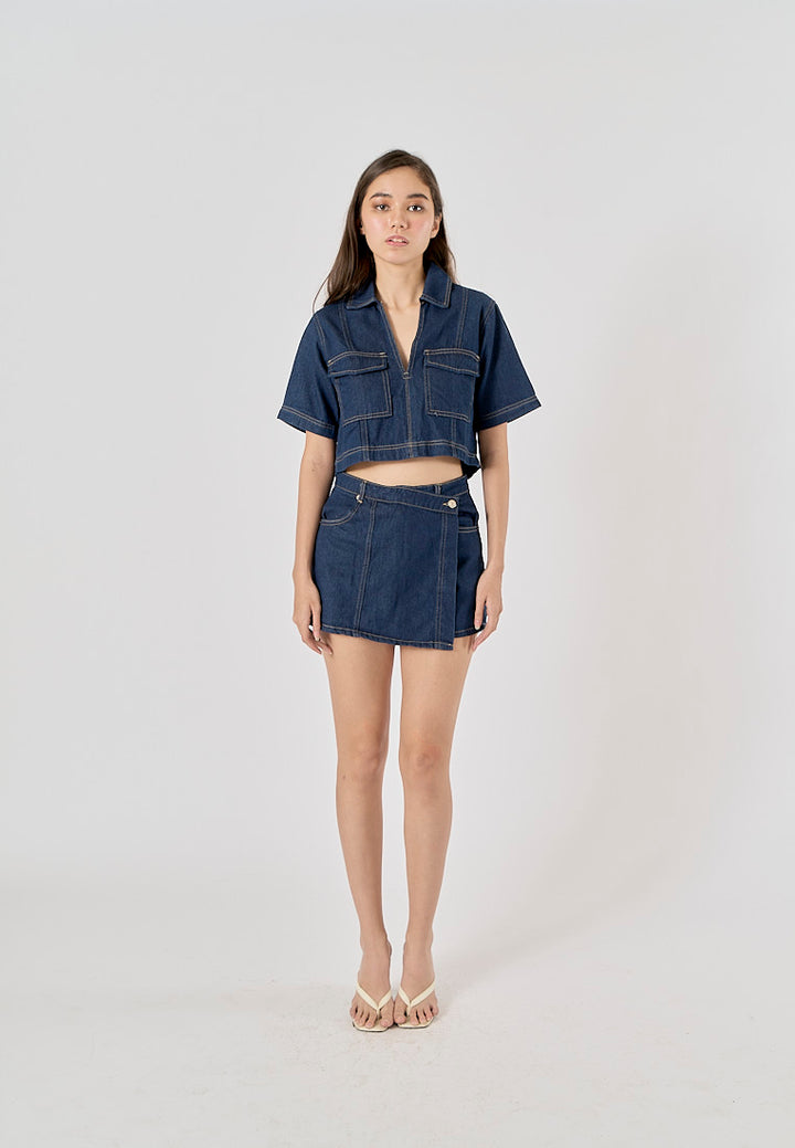 Michelin Blue Asymmetrical Design Denim Mini Skort