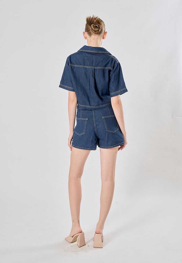 Michelin Blue Asymmetrical Design Denim Mini Skort