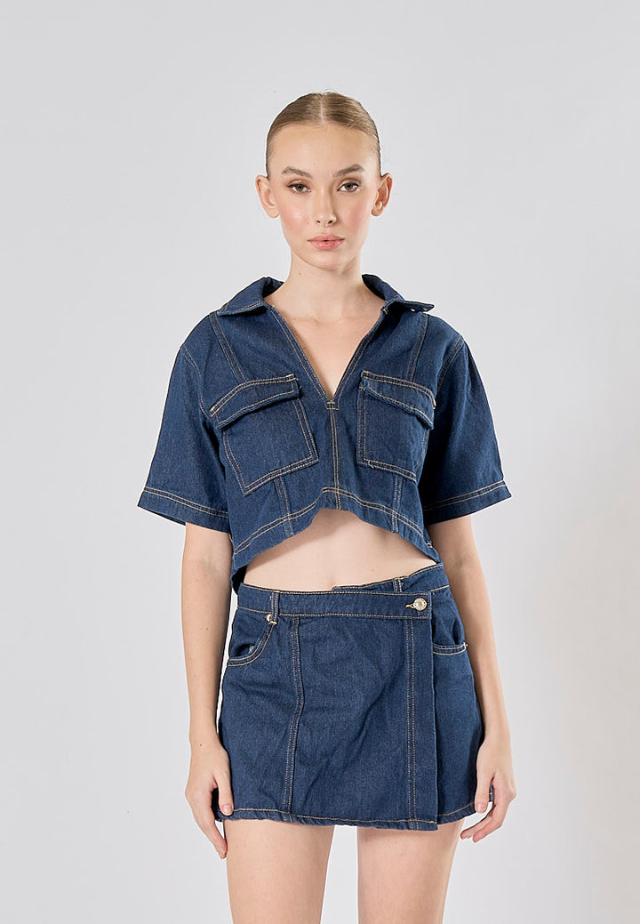 Michelin Blue Asymmetrical Design Denim Mini Skort