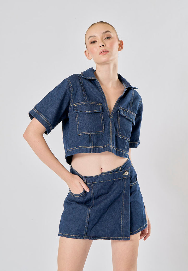 Michelin Blue Asymmetrical Design Denim Mini Skort