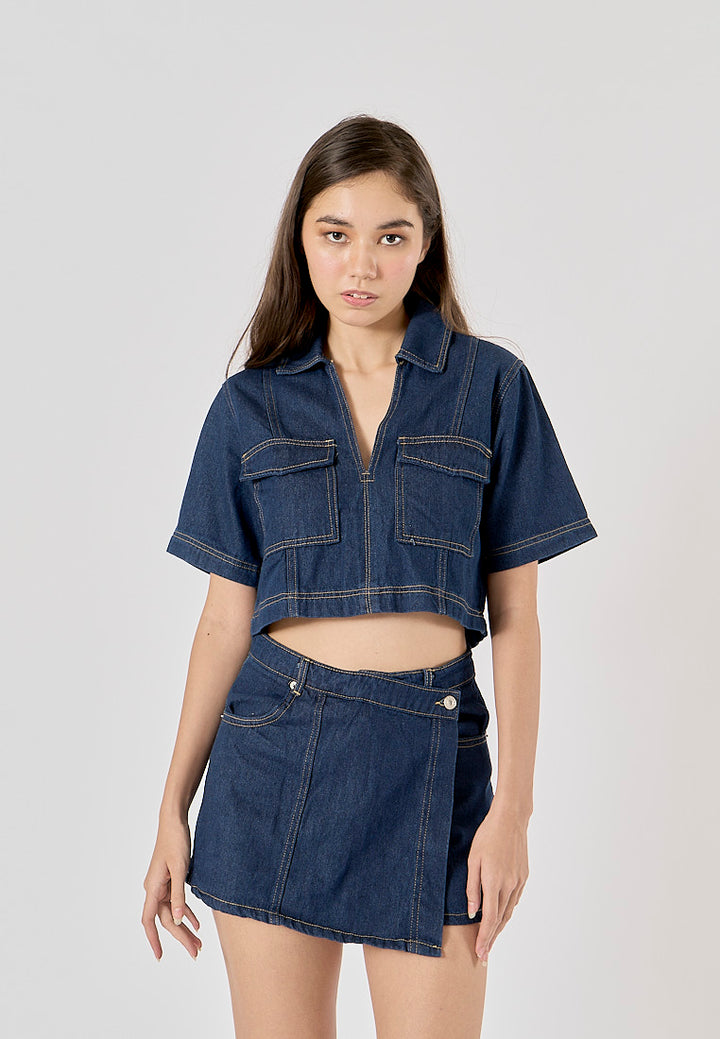 Michelin Blue Asymmetrical Design Denim Mini Skort