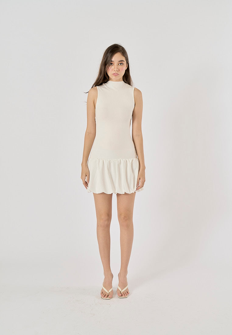 Marinara White Crew Neck Back Hollow Out Mini Knit Dress