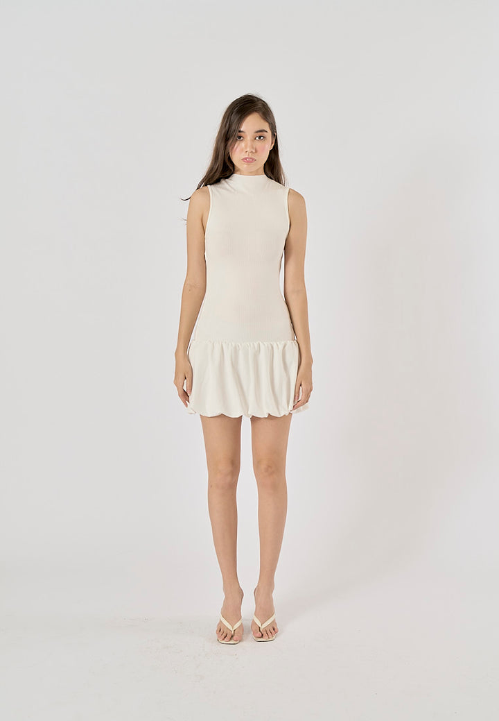 Marinara White Crew Neck Back Hollow Out Mini Knit Dress