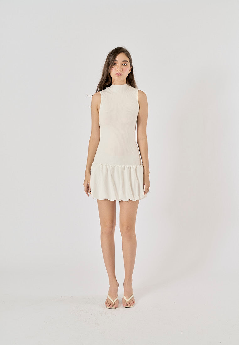 Marinara White Crew Neck Back Hollow Out Mini Knit Dress