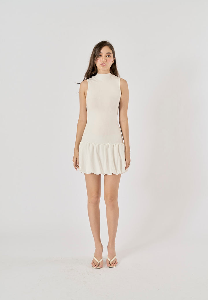 Marinara White Crew Neck Back Hollow Out Mini Knit Dress