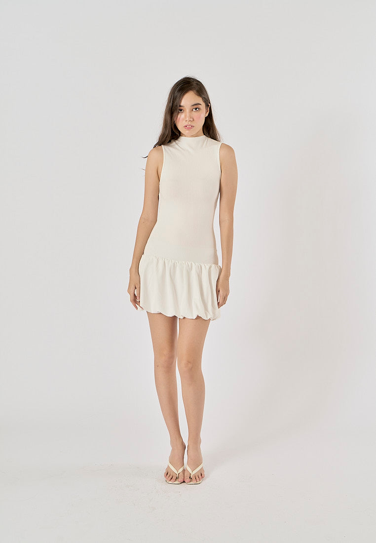 Marinara White Crew Neck Back Hollow Out Mini Knit Dress