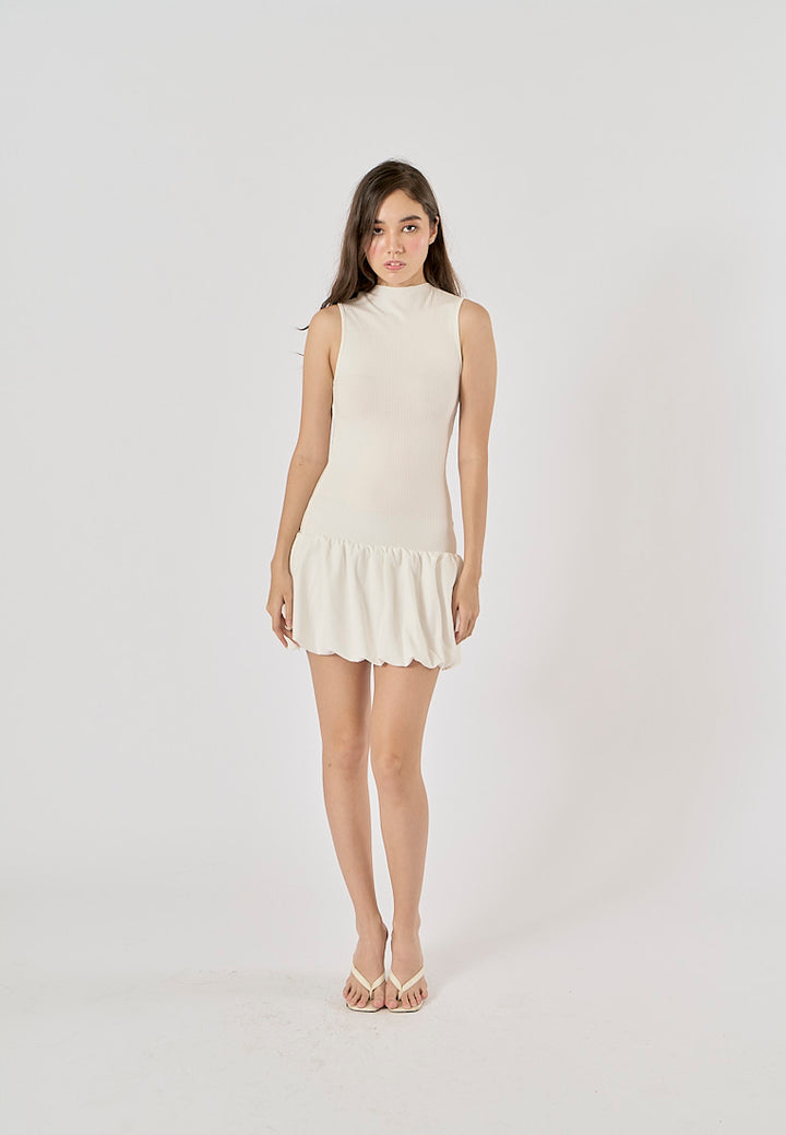 Marinara White Crew Neck Back Hollow Out Mini Knit Dress