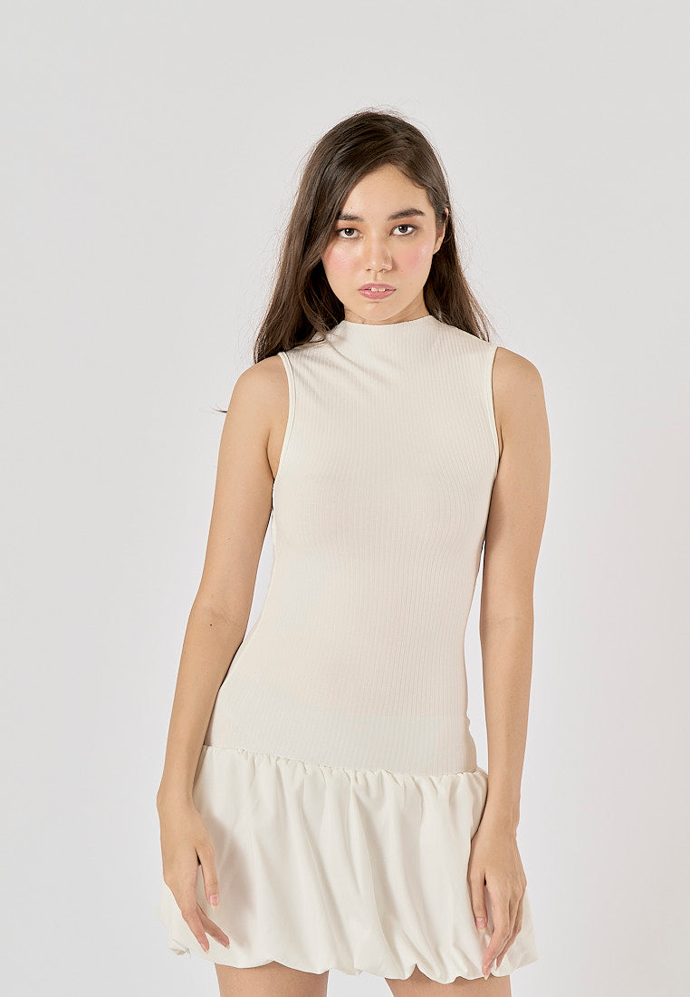 Marinara White Crew Neck Back Hollow Out Mini Knit Dress