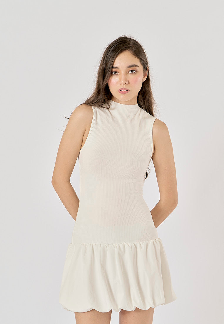 Marinara White Crew Neck Back Hollow Out Mini Knit Dress