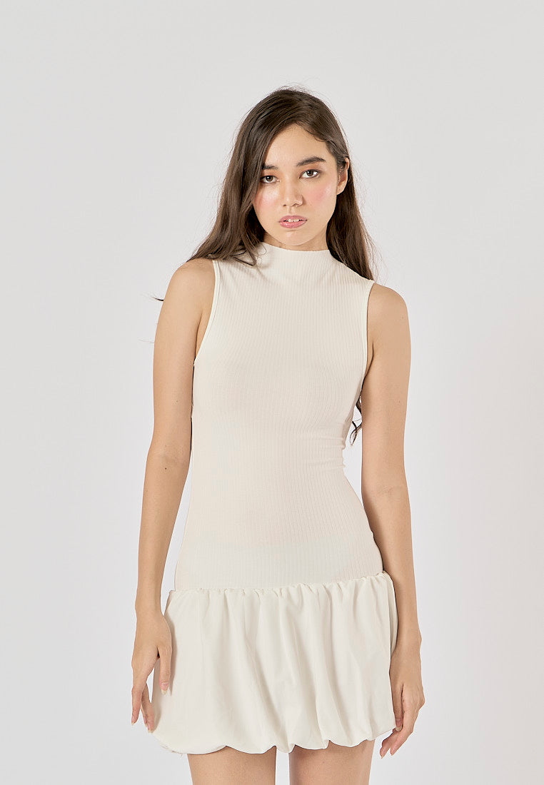 Marinara White Crew Neck Back Hollow Out Mini Knit Dress