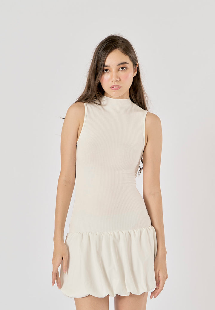 Marinara White Crew Neck Back Hollow Out Mini Knit Dress