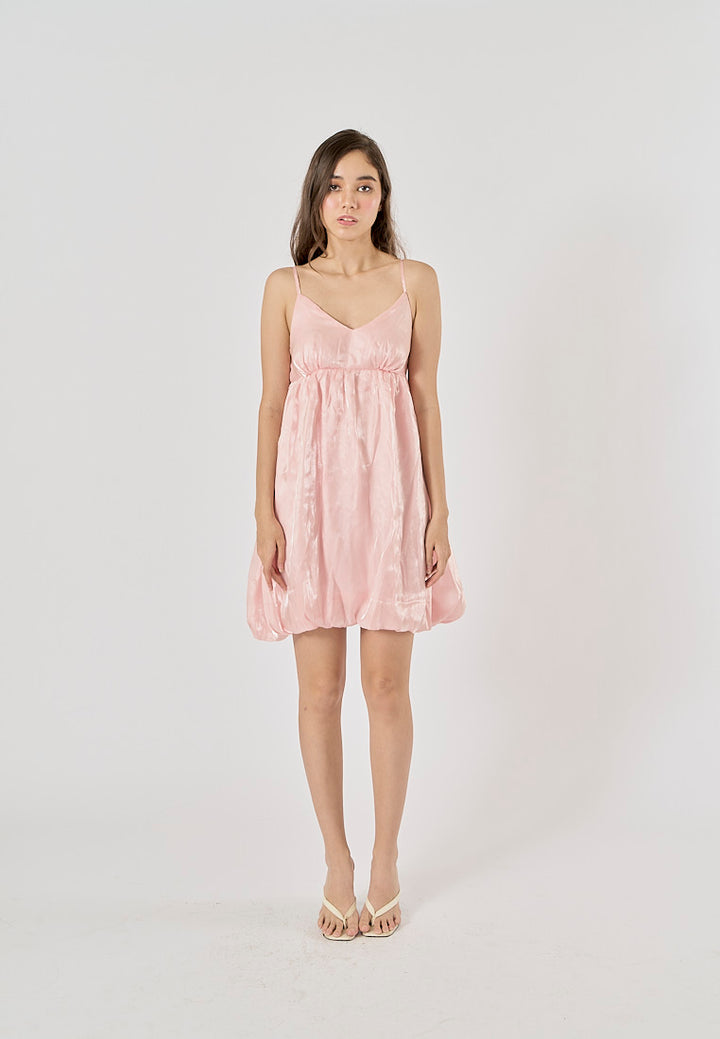 Zelie Pastel Pink V-Neck Pleated Mini Dress