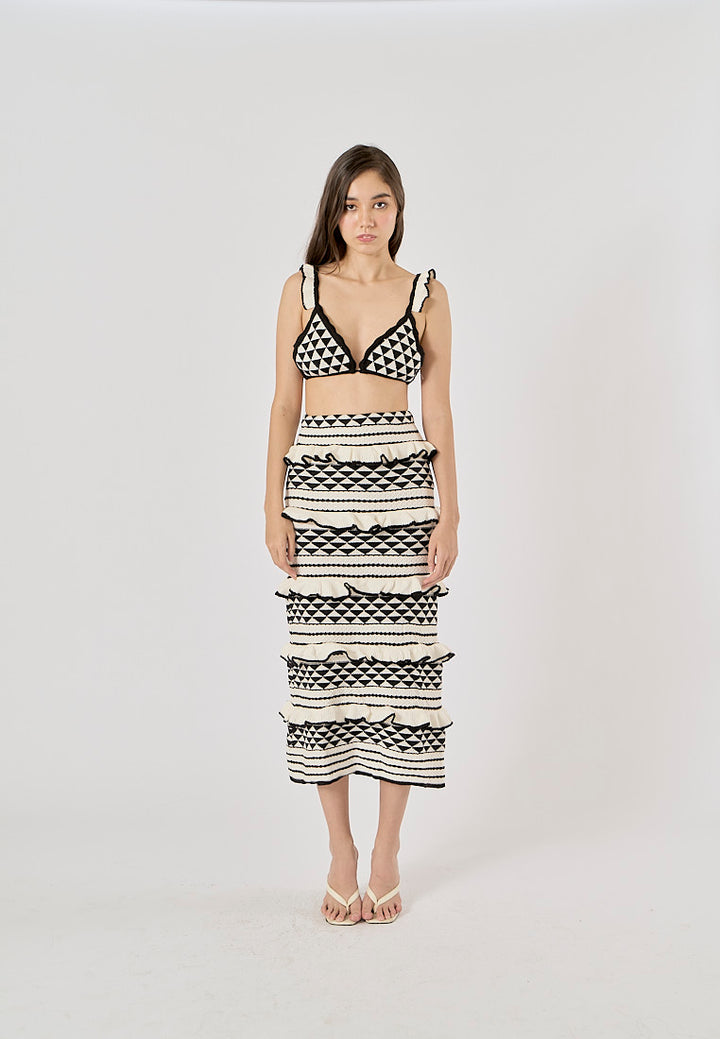 Rabanne Black and White Striped Two Pieces Knitted Set