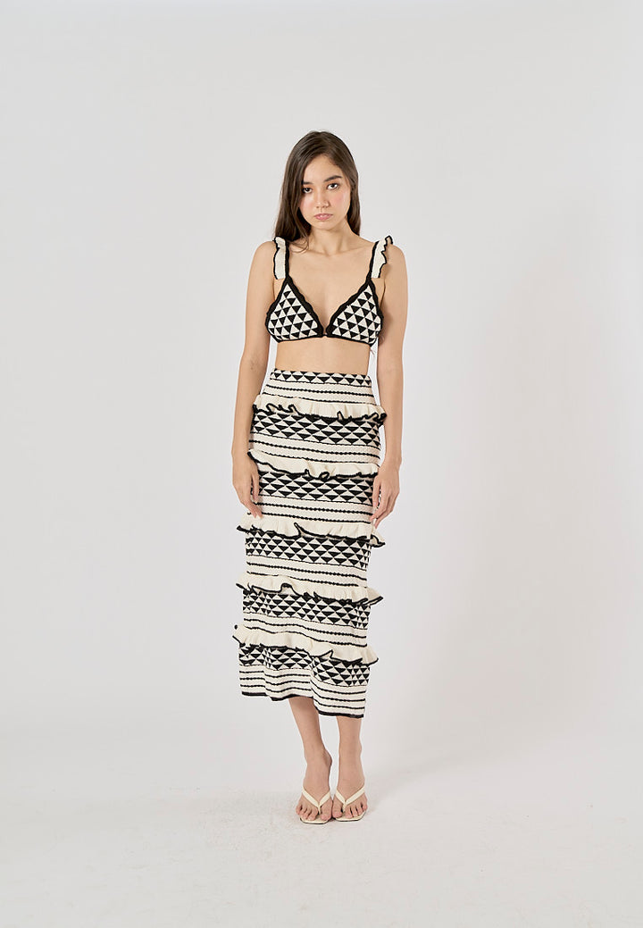 Rabanne Black and White Striped Two Pieces Knitted Set