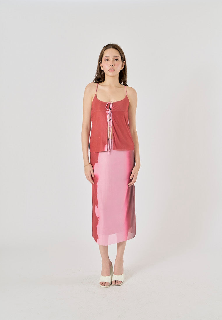 Vander Red and Pink Patchwork Midi Skirt