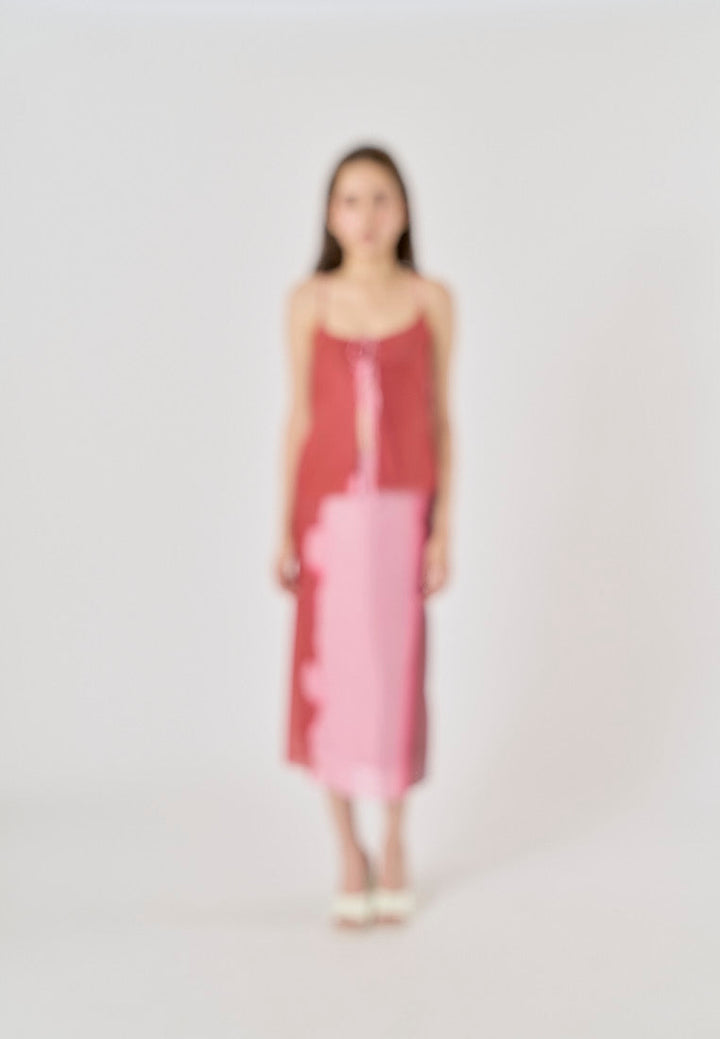 Vander Red and Pink Patchwork Midi Skirt