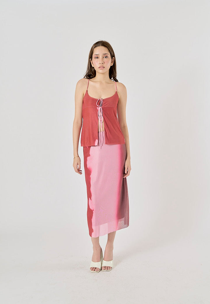 Vander Red and Pink Patchwork Midi Skirt