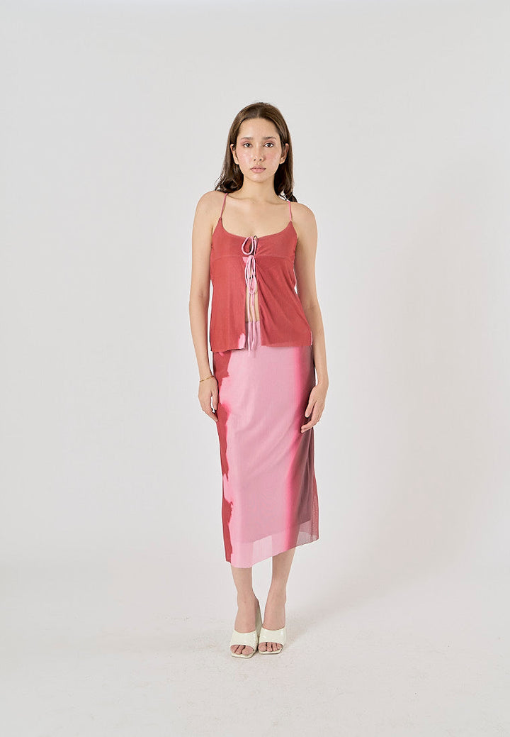 Vander Red and Pink Patchwork Midi Skirt