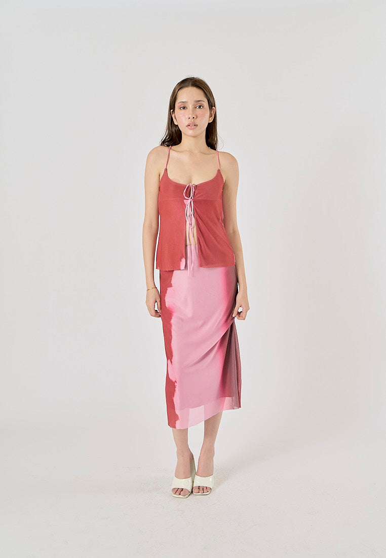 Vander Red and Pink Patchwork Midi Skirt
