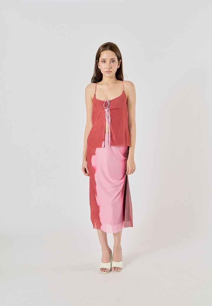 Vander Red and Pink Patchwork Midi Skirt