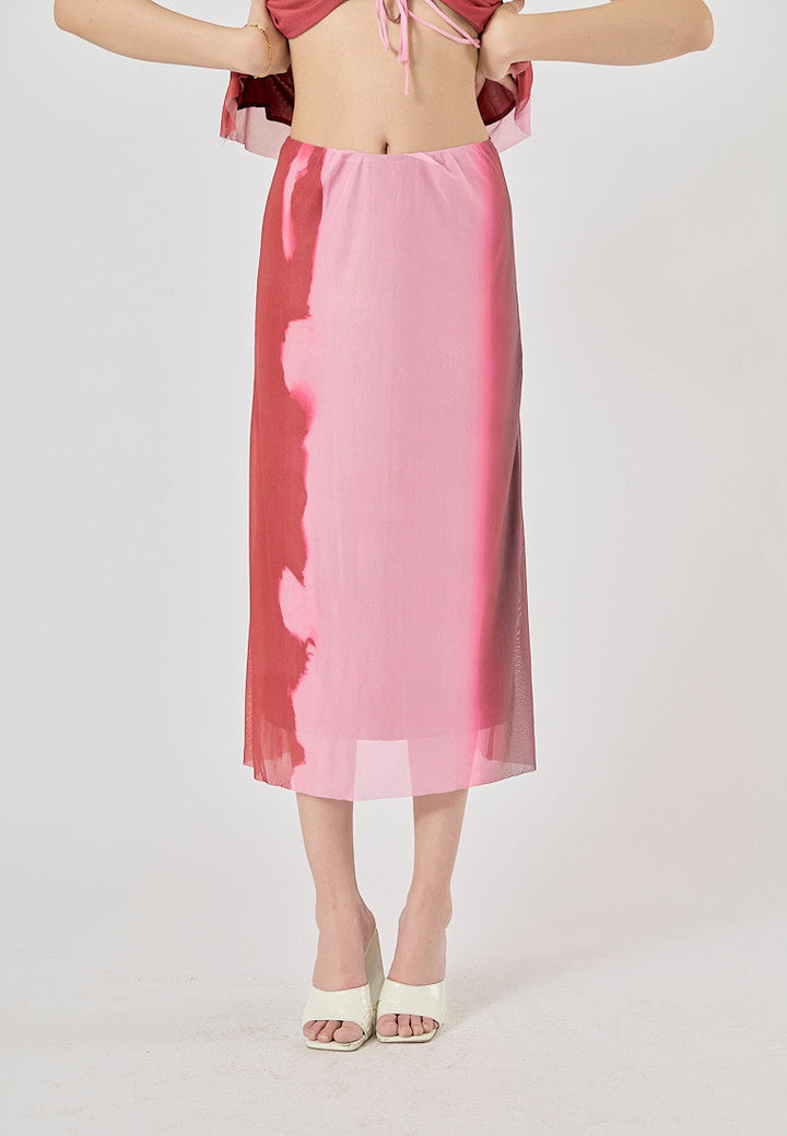 Vander Red and Pink Patchwork Midi Skirt
