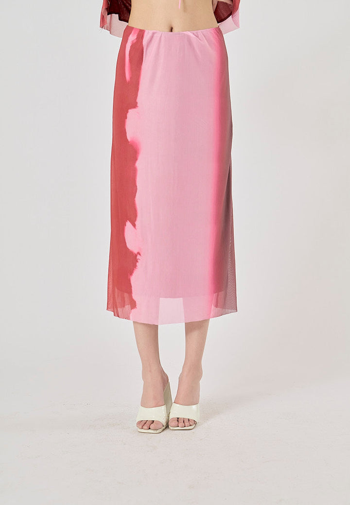 Vander Red and Pink Patchwork Midi Skirt