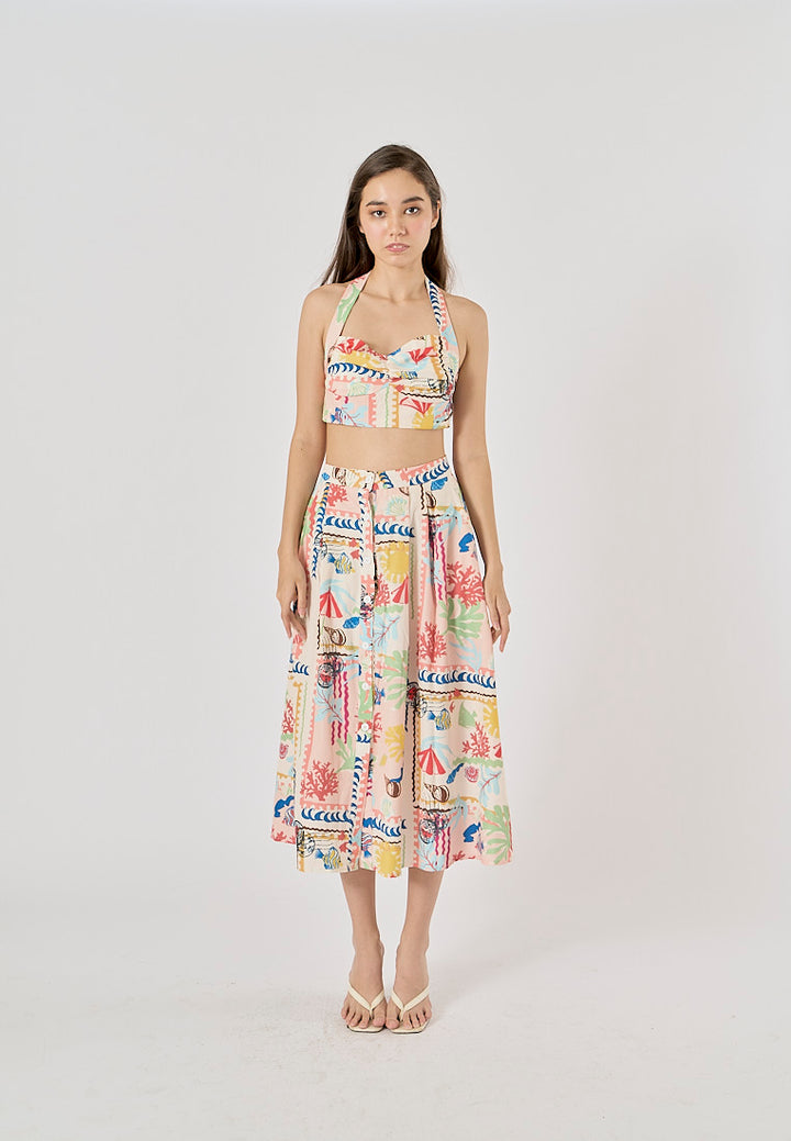 Fidelity Multi Color Thai Seaside Print Halter Tank Top