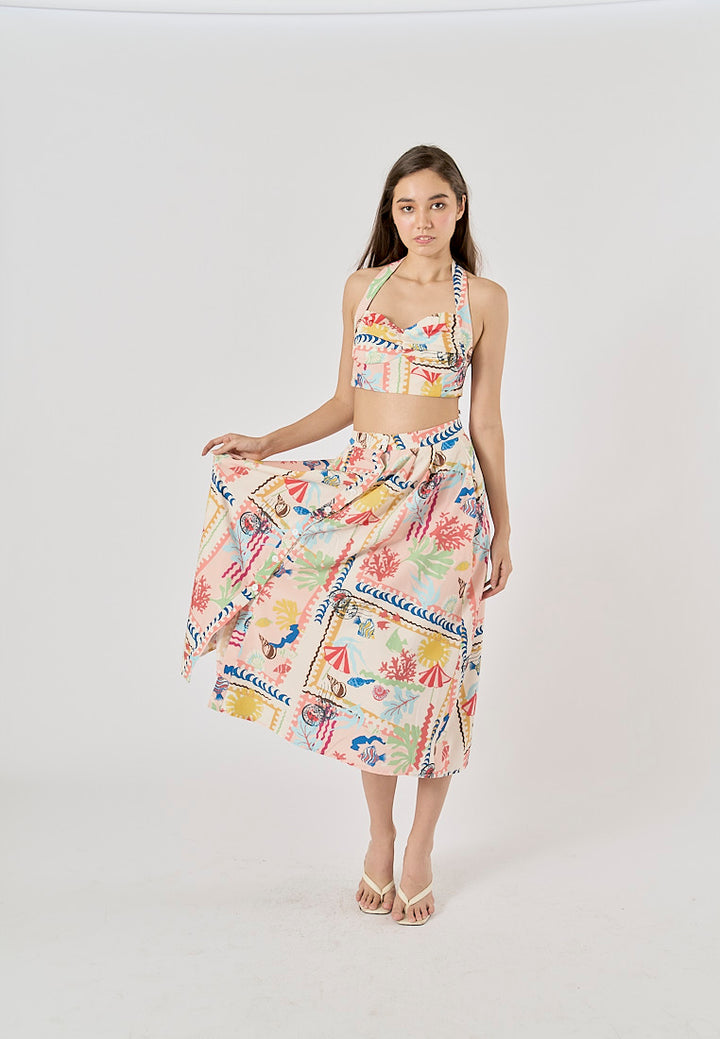 Fidelity Multi Color Thai Seaside Print Halter Tank Top