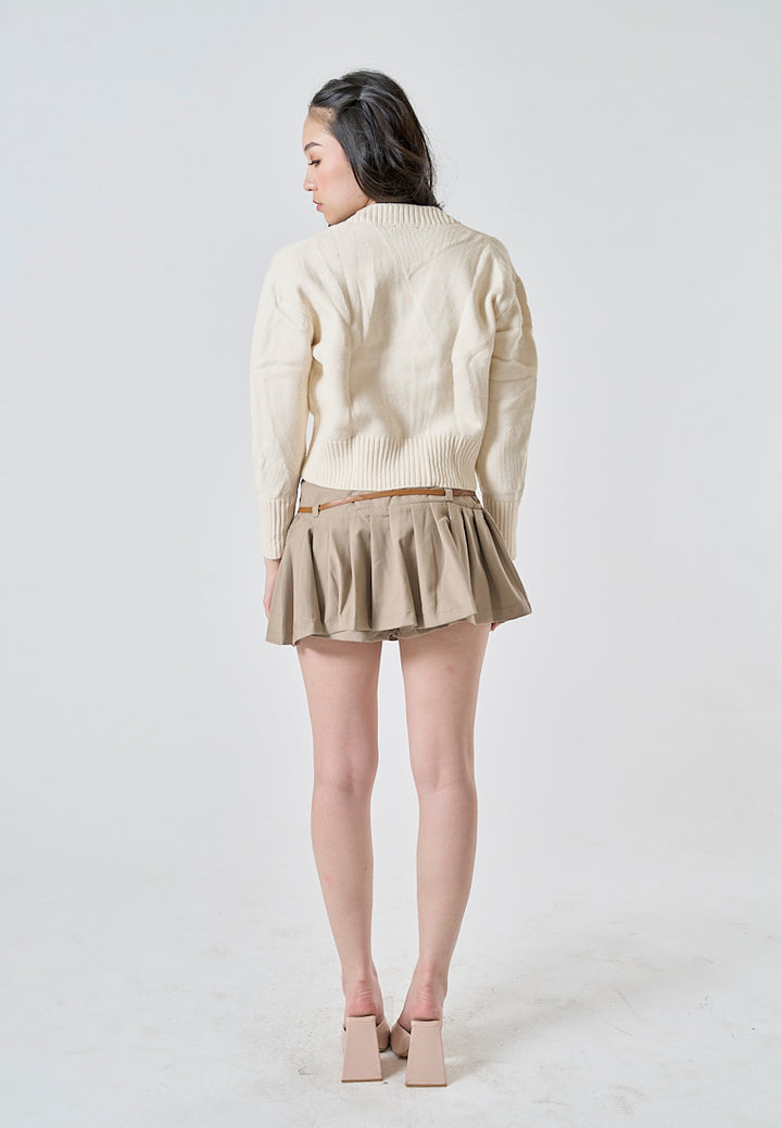 Miyu Beige Knitted V Neck Single Breasted Long Sleeves Cardigan