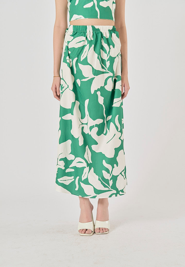 Merril Mint Green Floral Print Halter Top Midi Skirt Set
