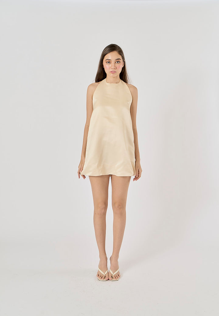 Blanca Champagne Hanging Neck Open Back Mini Dress