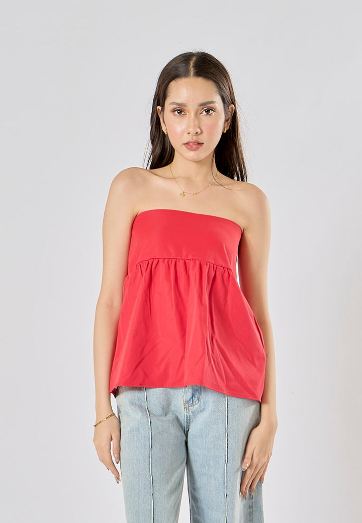 Pansy Red Strapless Zipper Fly Crop Tank Top