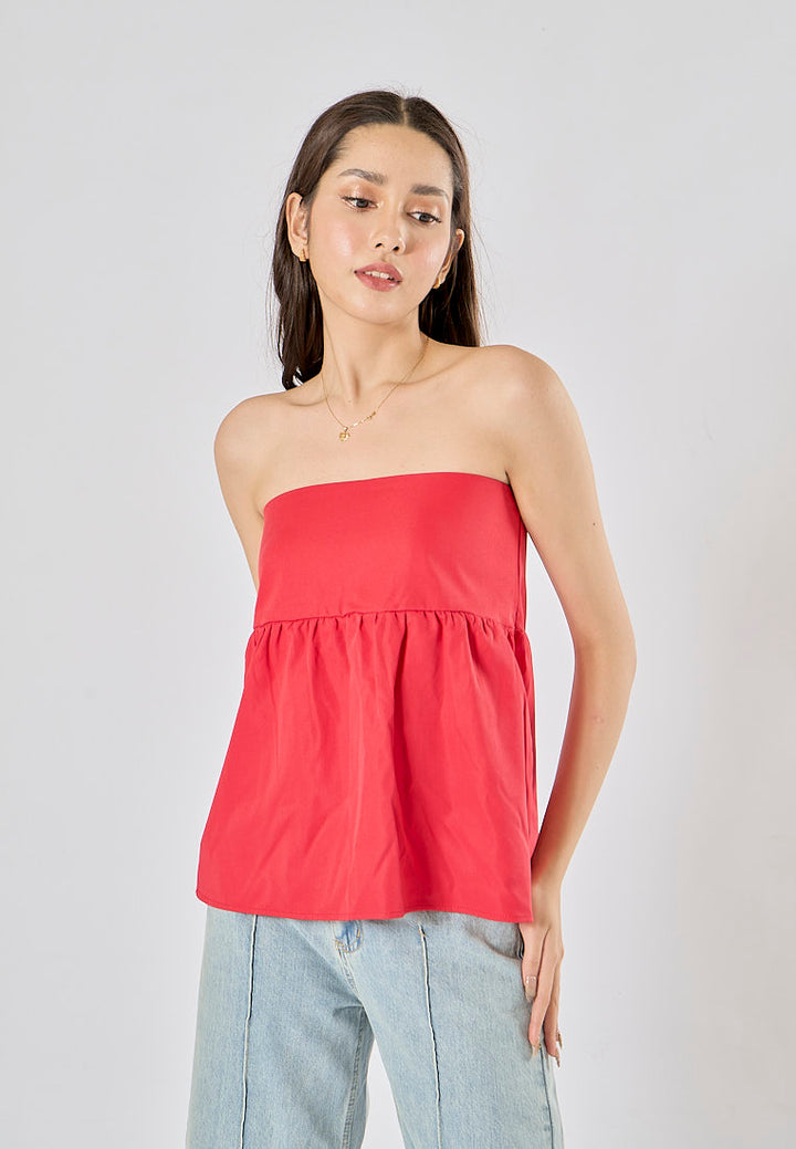 Pansy Red Strapless Zipper Fly Crop Tank Top