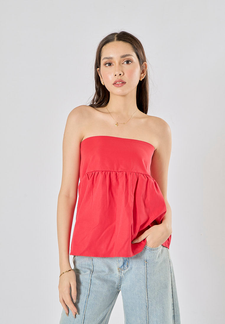 Pansy Red Strapless Zipper Fly Crop Tank Top
