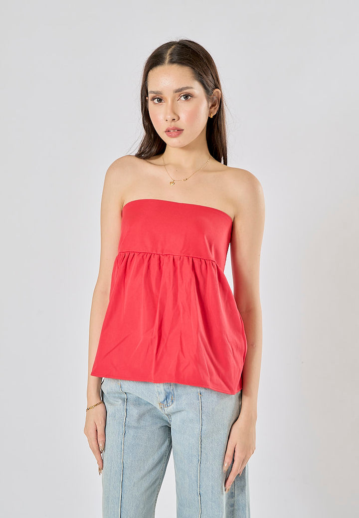 Pansy Red Strapless Zipper Fly Crop Tank Top