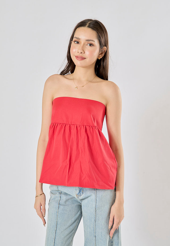 Pansy Red Strapless Zipper Fly Crop Tank Top
