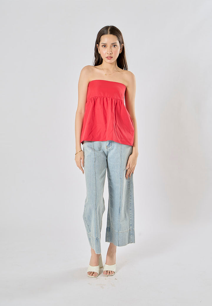 Pansy Red Strapless Zipper Fly Crop Tank Top