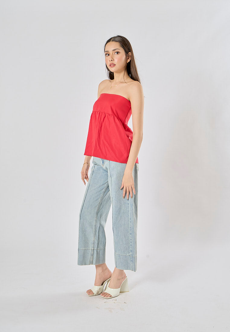 Pansy Red Strapless Zipper Fly Crop Tank Top