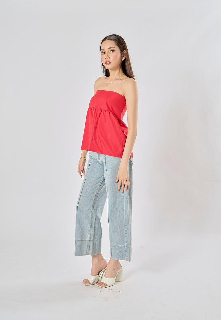 Pansy Red Strapless Zipper Fly Crop Tank Top