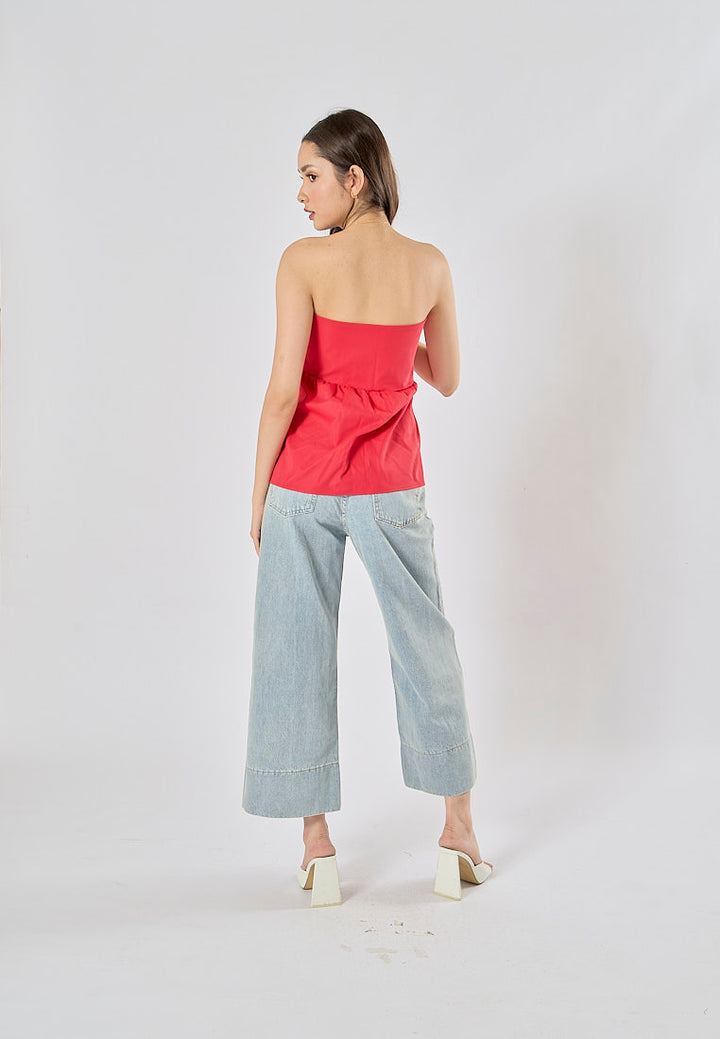 Pansy Red Strapless Zipper Fly Crop Tank Top