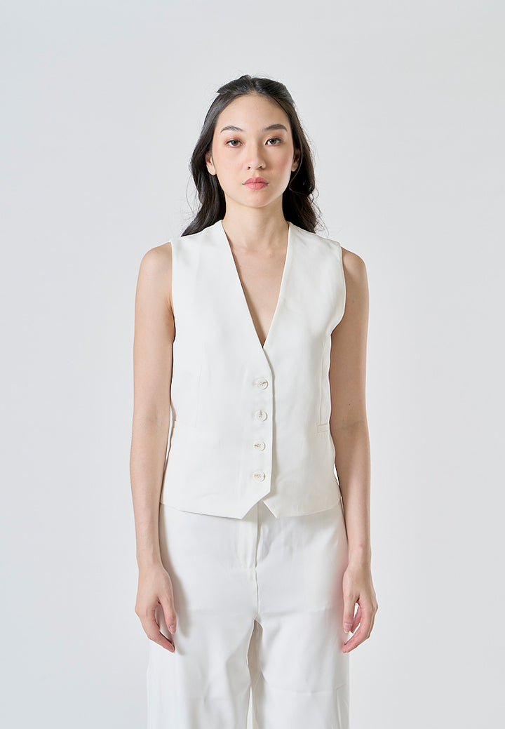 Jacinta White V Neck Single Breasted Button Closure Waistcoat Vest