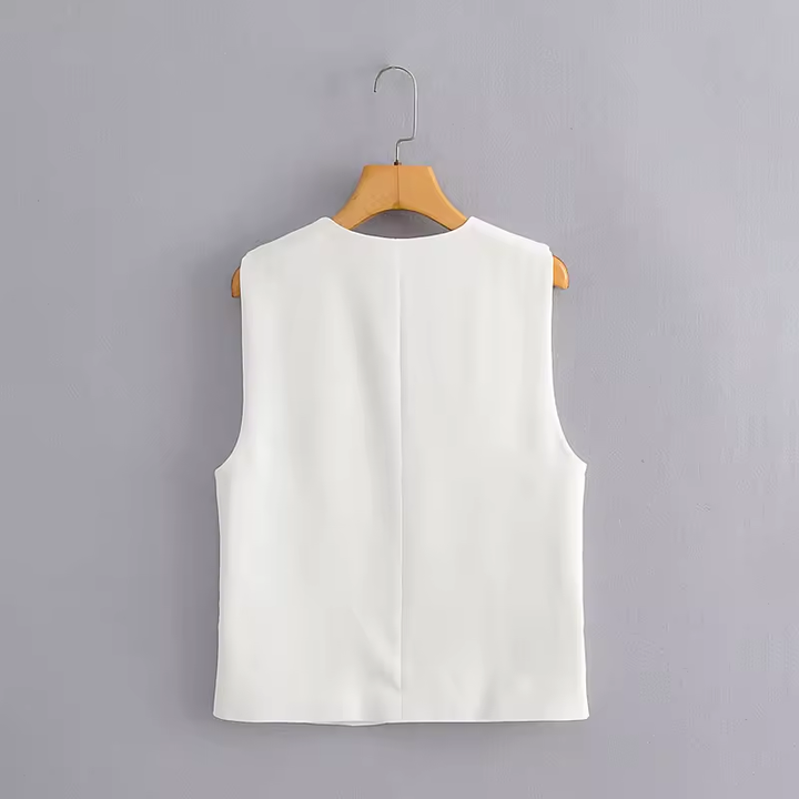 Jacinta White V Neck Single Breasted Button Closure Waistcoat Vest
