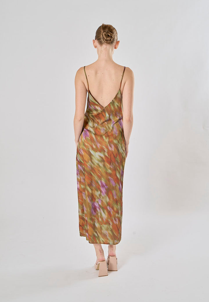 Henna Multicolor Spaghetti Strap Multicolor Print Midi Dress