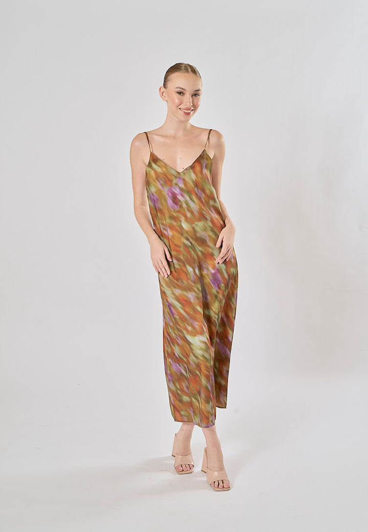 Henna Multicolor Spaghetti Strap Multicolor Print Midi Dress