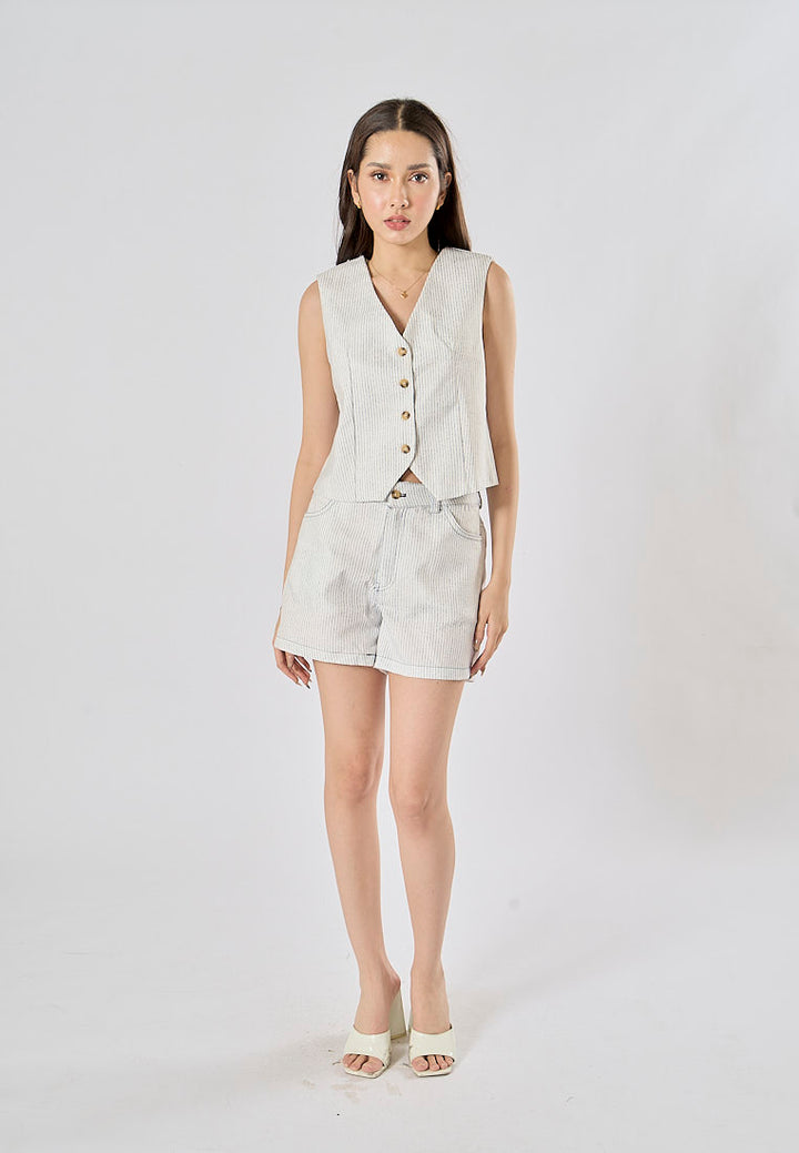 Alfie Zipper Fly Striped Print Side Pockets Casual Shorts