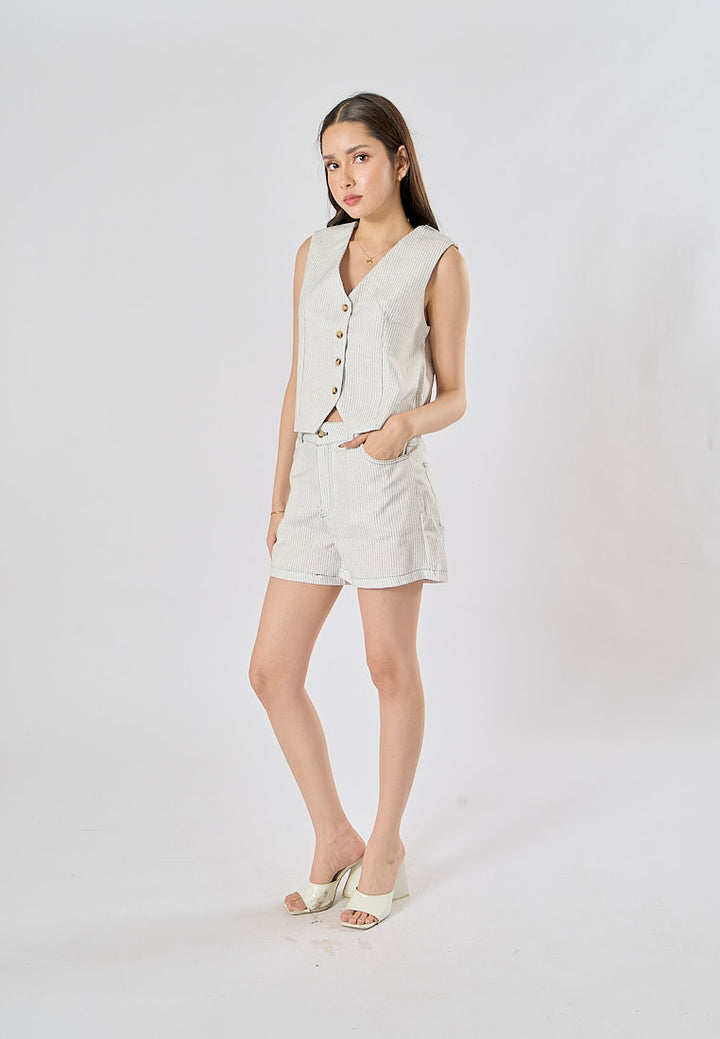 Alfie Zipper Fly Striped Print Side Pockets Casual Shorts