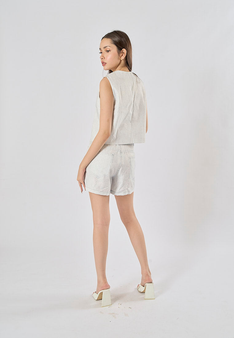 Alfie Zipper Fly Striped Print Side Pockets Casual Shorts