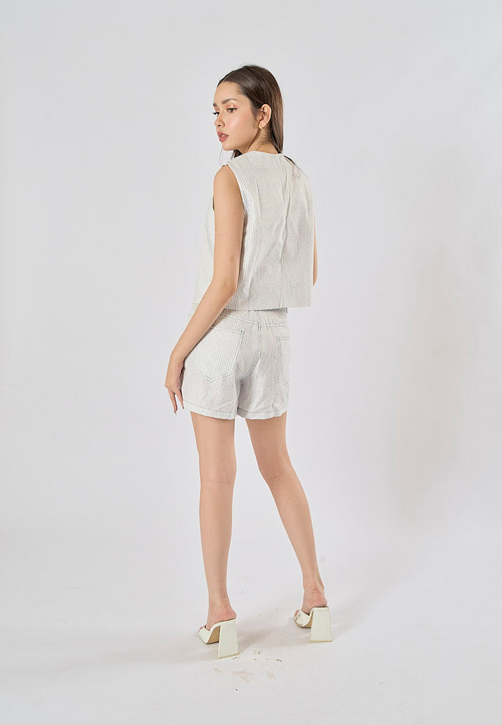 Alfie Zipper Fly Striped Print Side Pockets Casual Shorts