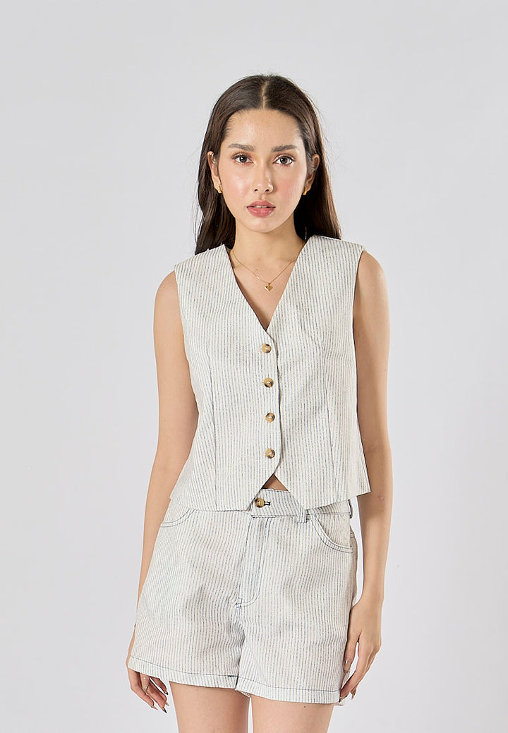 Alfie Zipper Fly Striped Print Side Pockets Casual Shorts